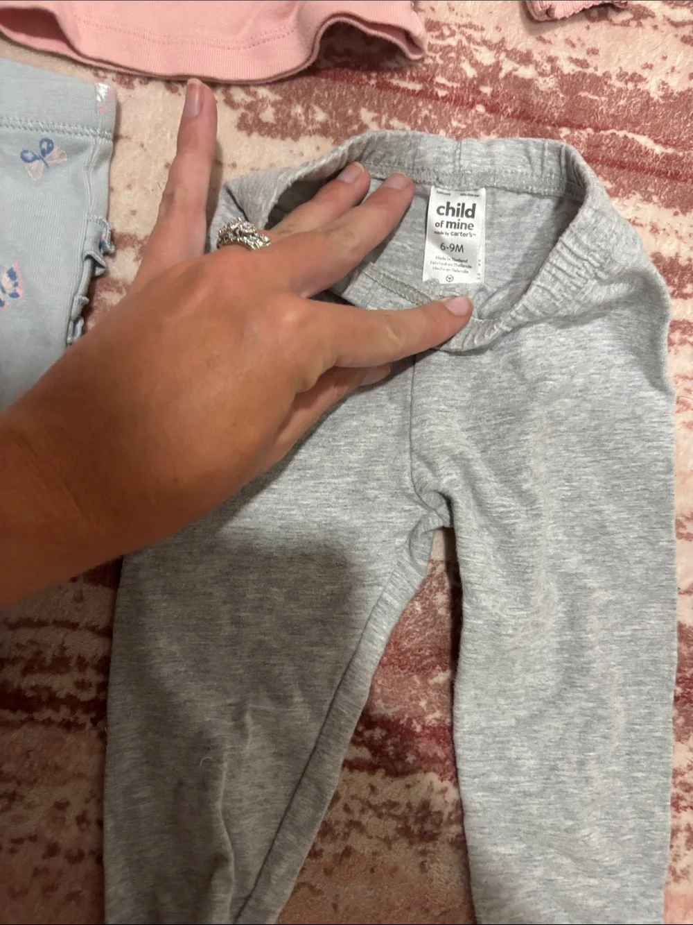 Kids Pink Long-Sleeve Top with Gray and Light Blue Pajama Pants Set